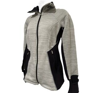 Athleta Jacket Womens Gray Black Athletic Zip Pocket Mock Neck Vented‎ Thumb S